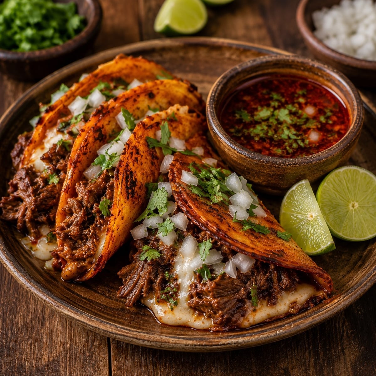 Birria tacos with consommé