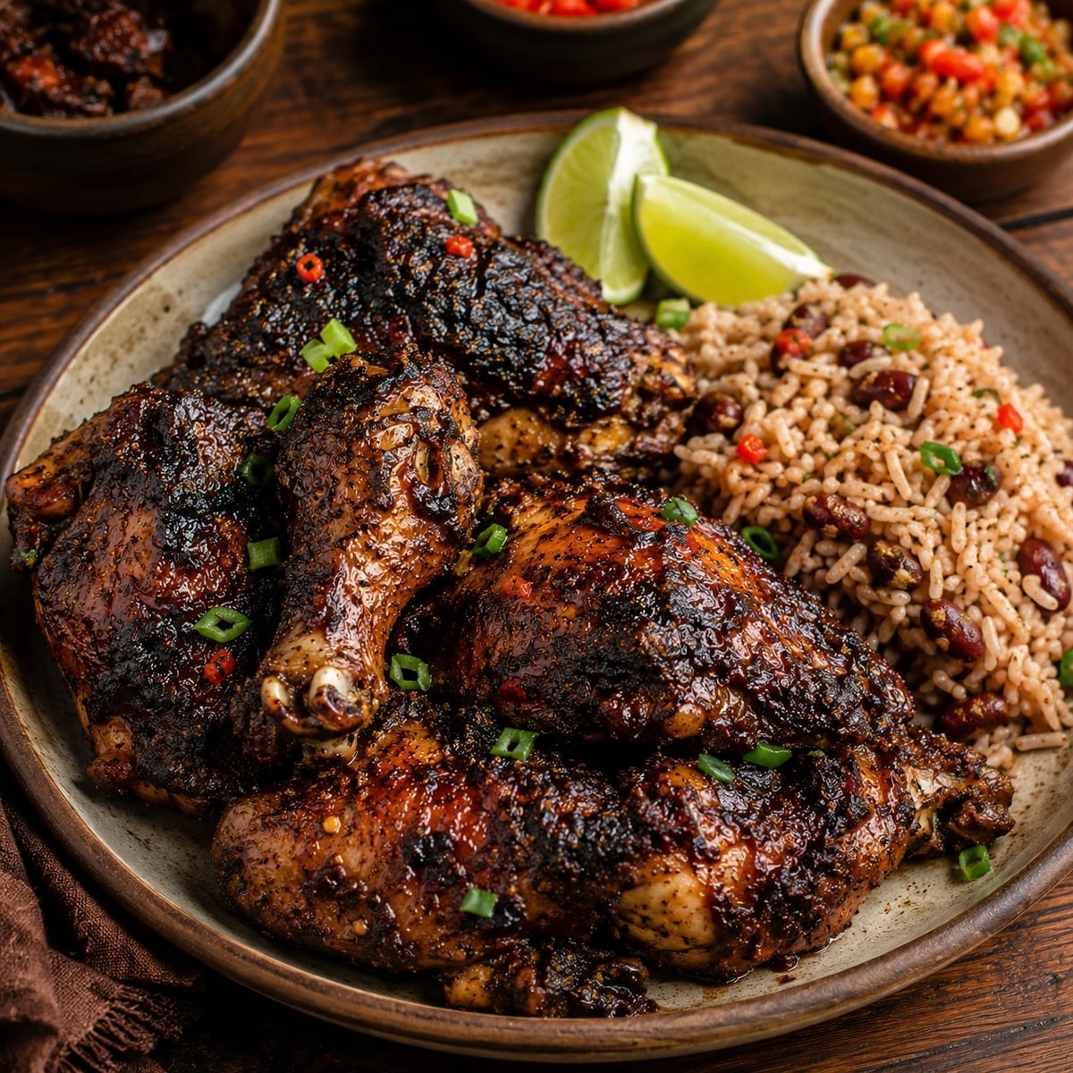 Jerk chicken on a plate